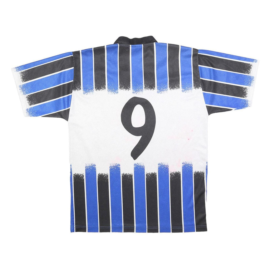 MARKA SPORT Mens Blue & Black Football Shirt L Short Sleeve V-Neck Zip Striped