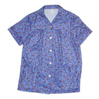 Womens Blue Floral Print Shirt Short Sleeve Collared M Polyester Casual