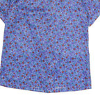 Womens Blue Floral Print Shirt Short Sleeve Collared M Polyester Casual