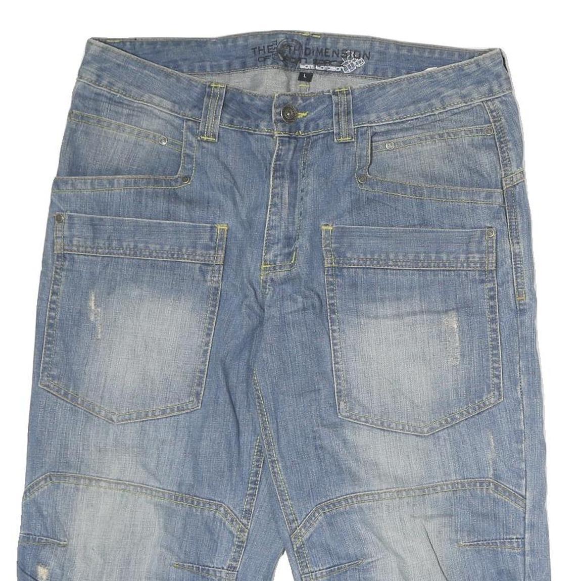 TOM TOMPSON Mens Shorts Blue Denim L W36 Casual Cargo Pockets