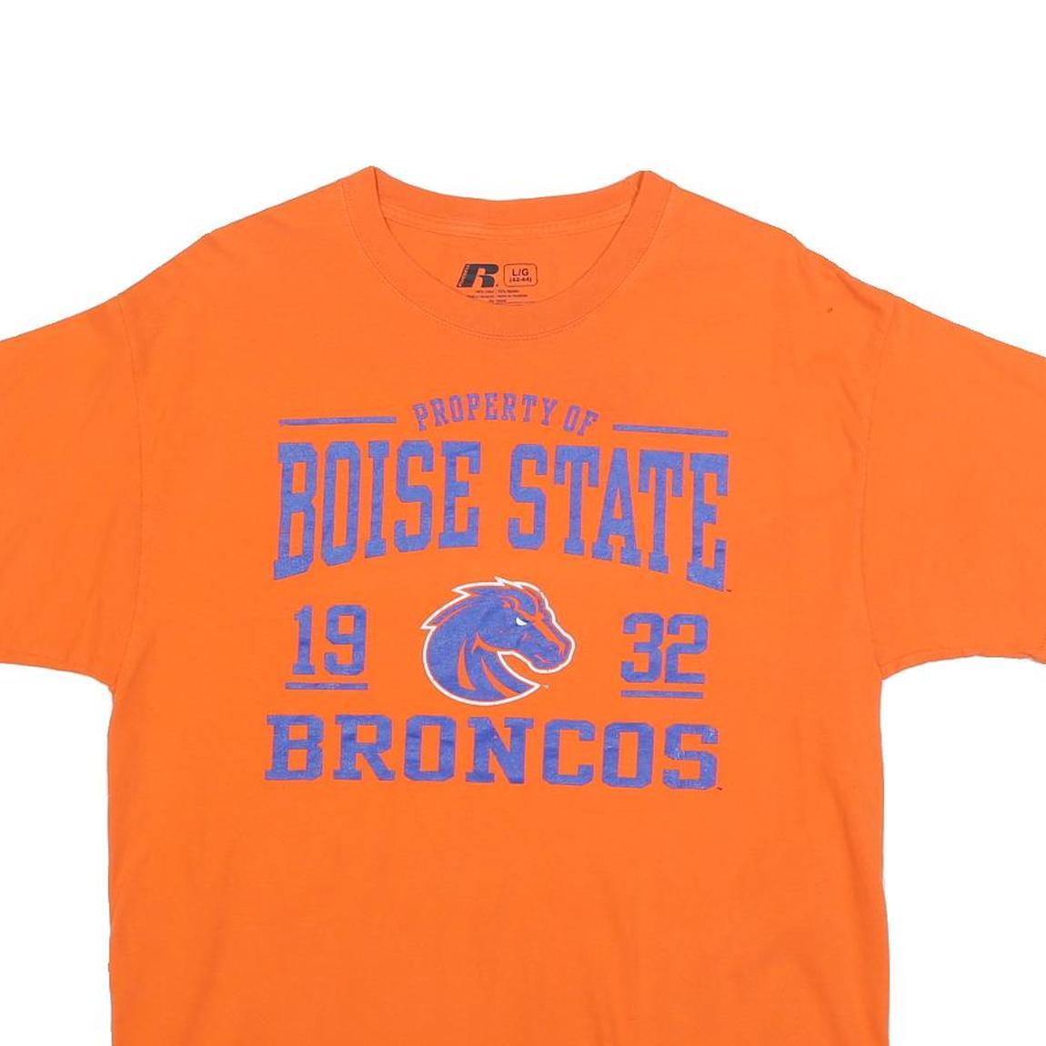 RUSSELL ATHLETIC Mens Orange Boise State Broncos Graphic T-Shirt L Short Sleeve