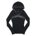 CALVIN KLEIN JEANS Womens Black & Grey Hooded Patterned Jumper V Neck Rib Knit