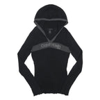 CALVIN KLEIN JEANS Womens Black & Grey Hooded Patterned Jumper V Neck Rib Knit