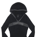 CALVIN KLEIN JEANS Womens Black & Grey Hooded Patterned Jumper V Neck Rib Knit