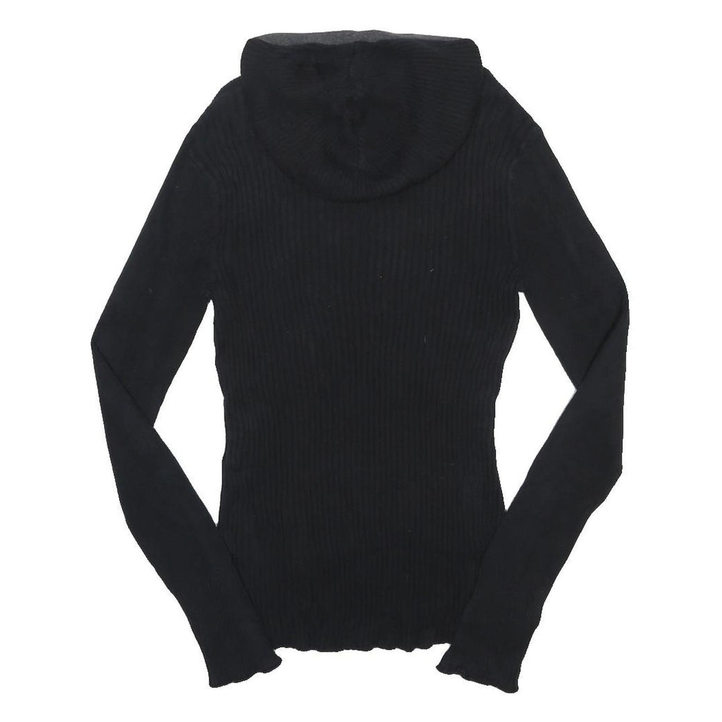 CALVIN KLEIN JEANS Womens Black & Grey Hooded Patterned Jumper V Neck Rib Knit
