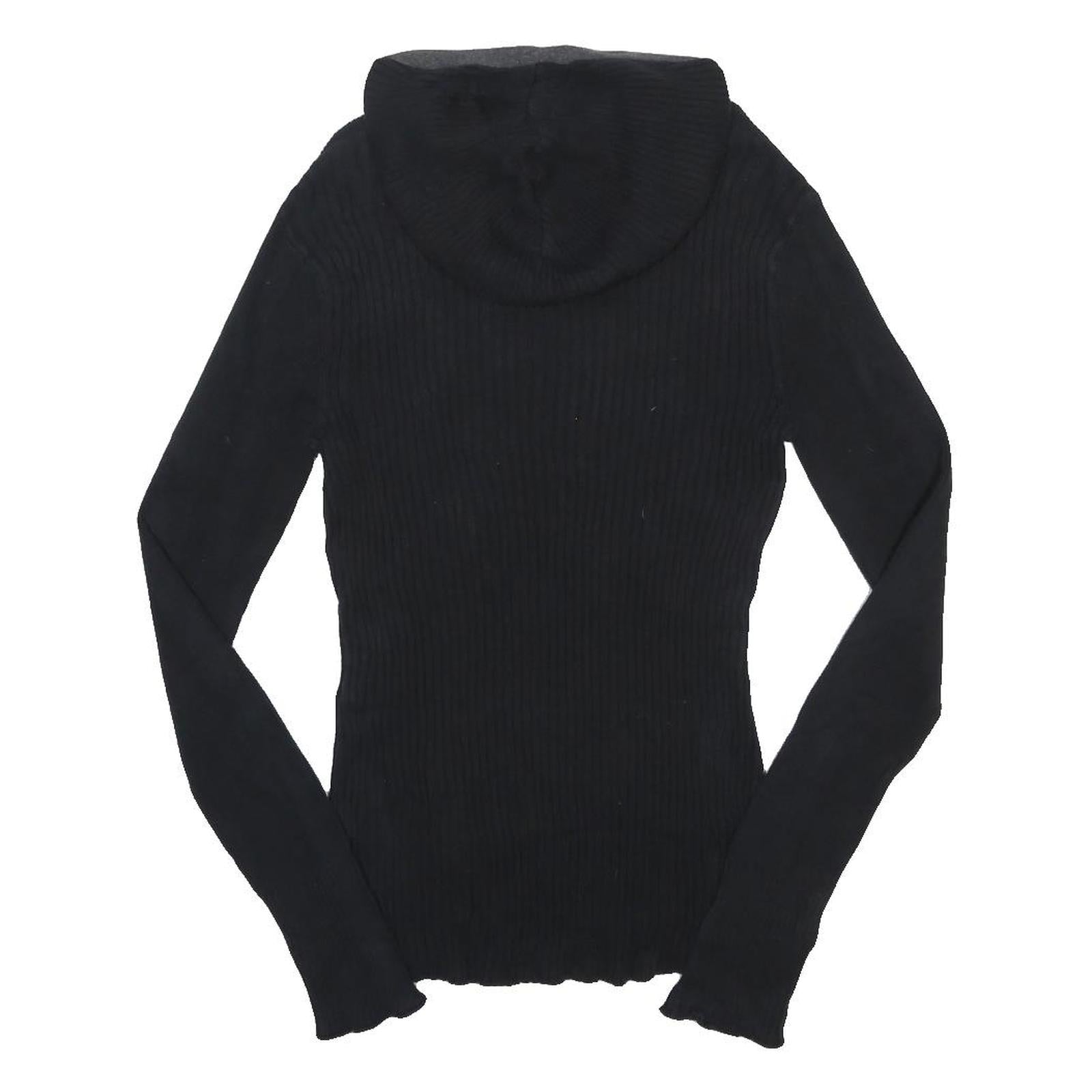 CALVIN KLEIN JEANS Womens Black & Grey Hooded Patterned Jumper V Neck Rib Knit
