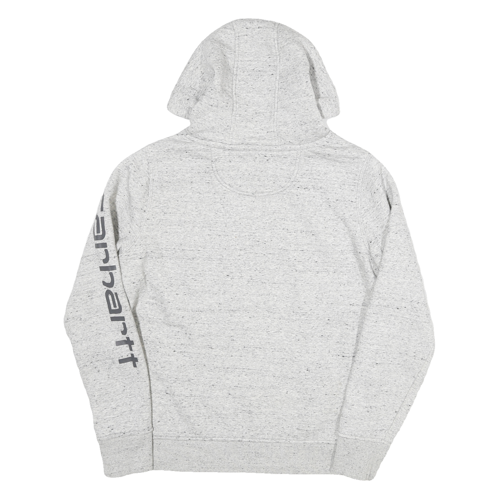 CARHARTT Womens Grey Hoodie S Cotton Blend Pullover Logo Print Drawstring