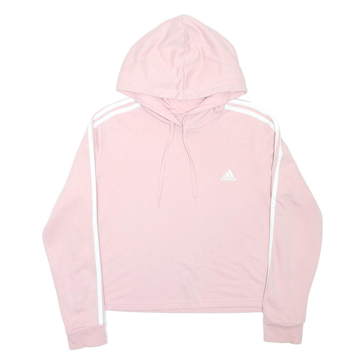 ADIDAS Girls Pink & White Pullover Hoodie L Cotton Blend Lightweight Sweatshirt