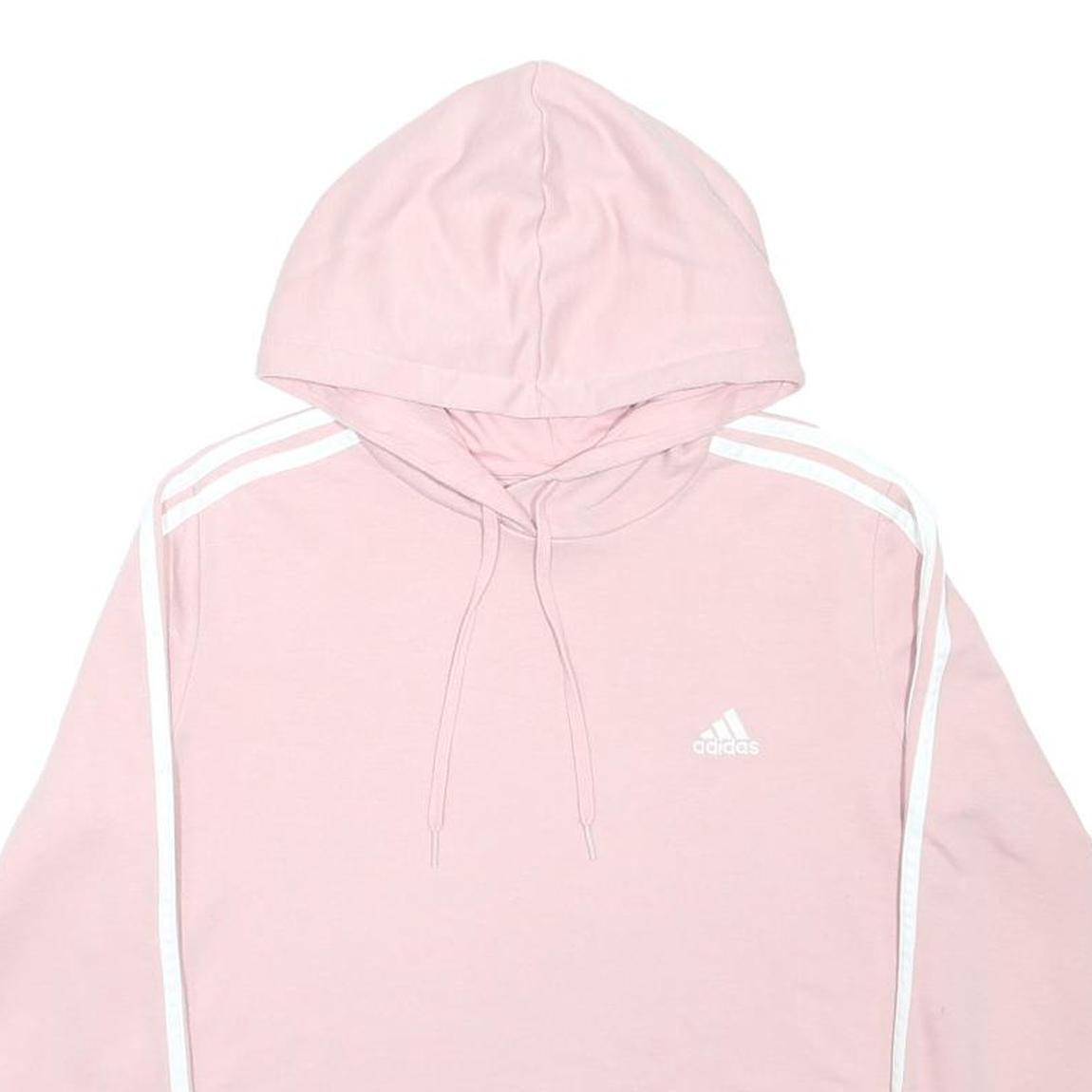 ADIDAS Girls Pink & White Pullover Hoodie L Cotton Blend Lightweight Sweatshirt