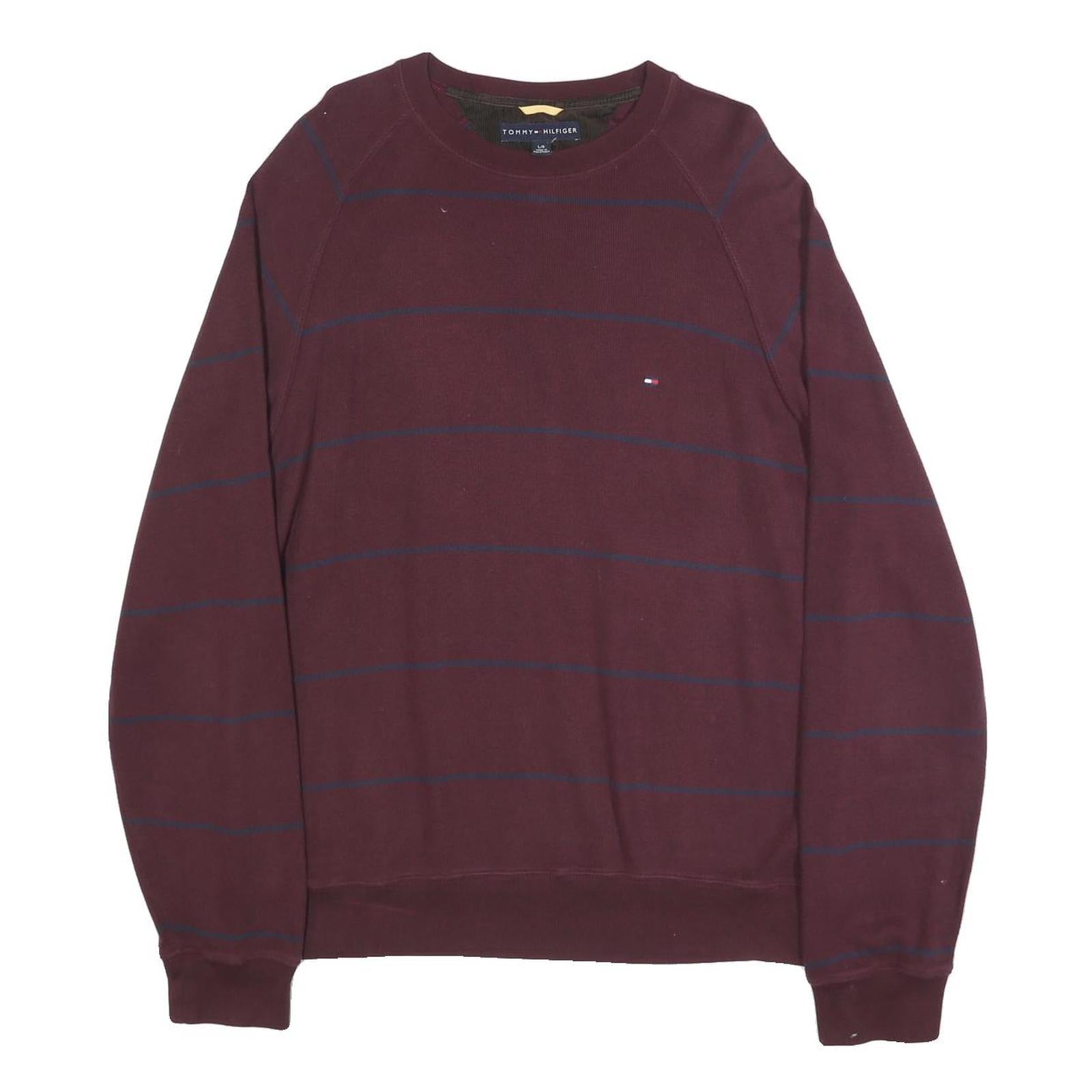 TOMMY HILFIGER Mens Maroon & Navy Patterned Jumper Crew Neck Basic Knit L
