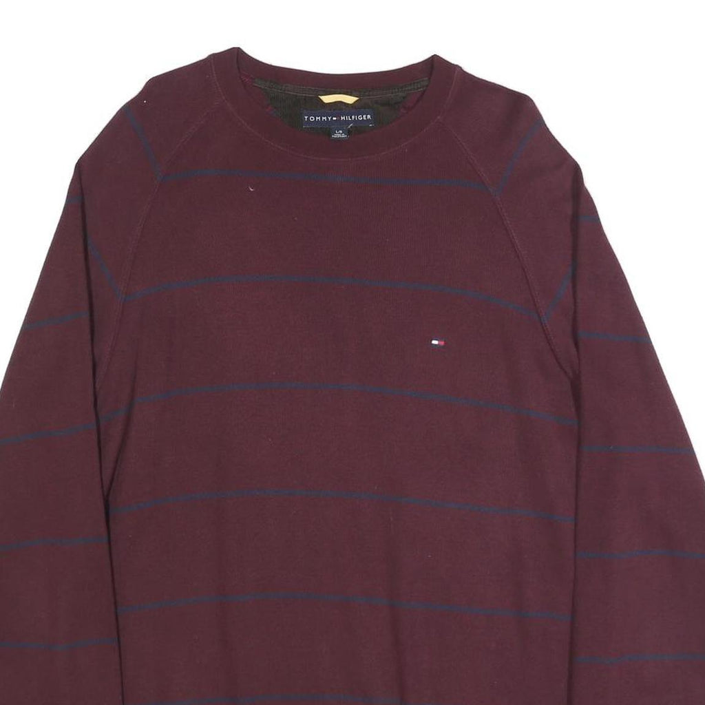 TOMMY HILFIGER Mens Maroon & Navy Patterned Jumper Crew Neck Basic Knit L