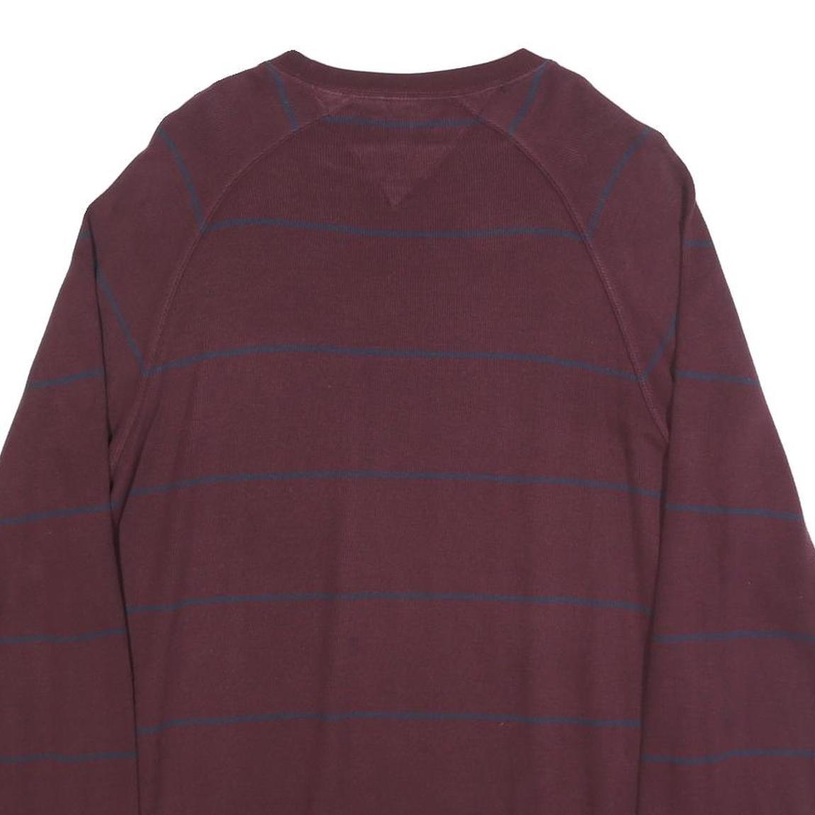 TOMMY HILFIGER Mens Maroon & Navy Patterned Jumper Crew Neck Basic Knit L