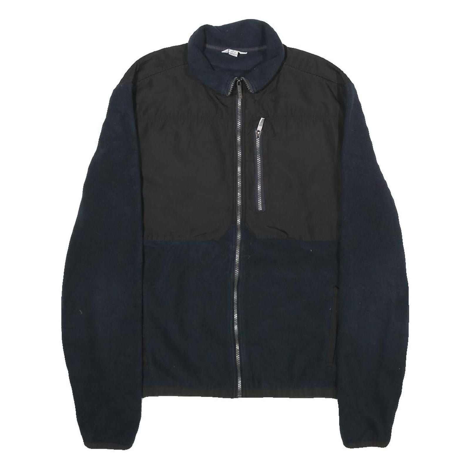 CALVIN KLEIN Womens Black & Navy Zip Up Fleece Jacket M Polyester Casual