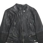 FB SISTER Womens Black Faux Leather Biker Jacket M Woven Zipped Pockets