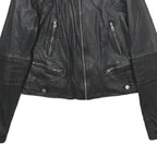 FB SISTER Womens Black Faux Leather Biker Jacket M Woven Zipped Pockets