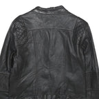 FB SISTER Womens Black Faux Leather Biker Jacket M Woven Zipped Pockets