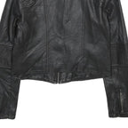 FB SISTER Womens Black Faux Leather Biker Jacket M Woven Zipped Pockets