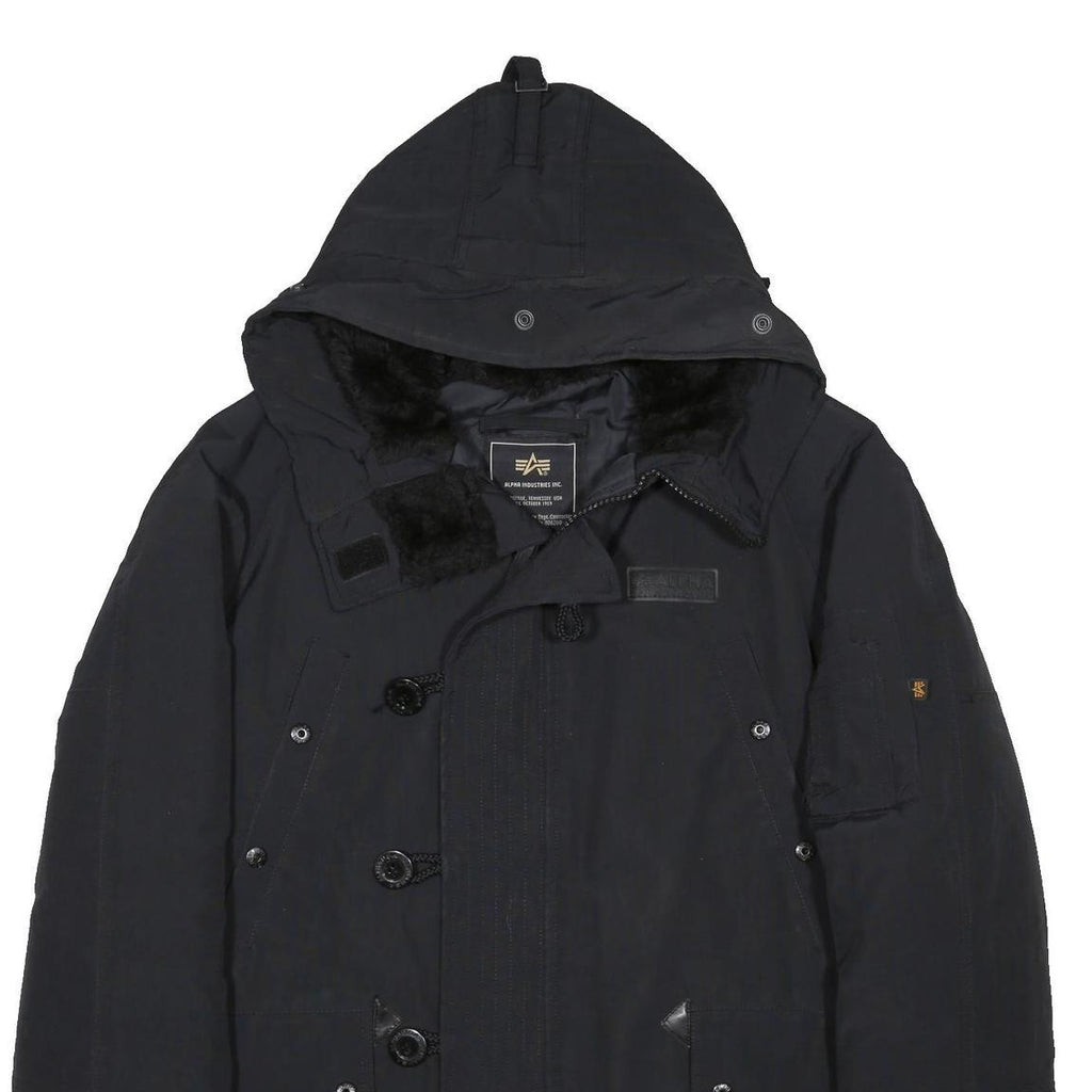 ALPHA INDUSTRIES Mens Black Jacket XS PVC Plain Zip Hooded Classic Fit Cold