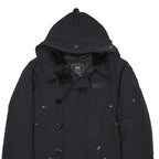ALPHA INDUSTRIES Mens Black Jacket XS PVC Plain Zip Hooded Classic Fit Cold