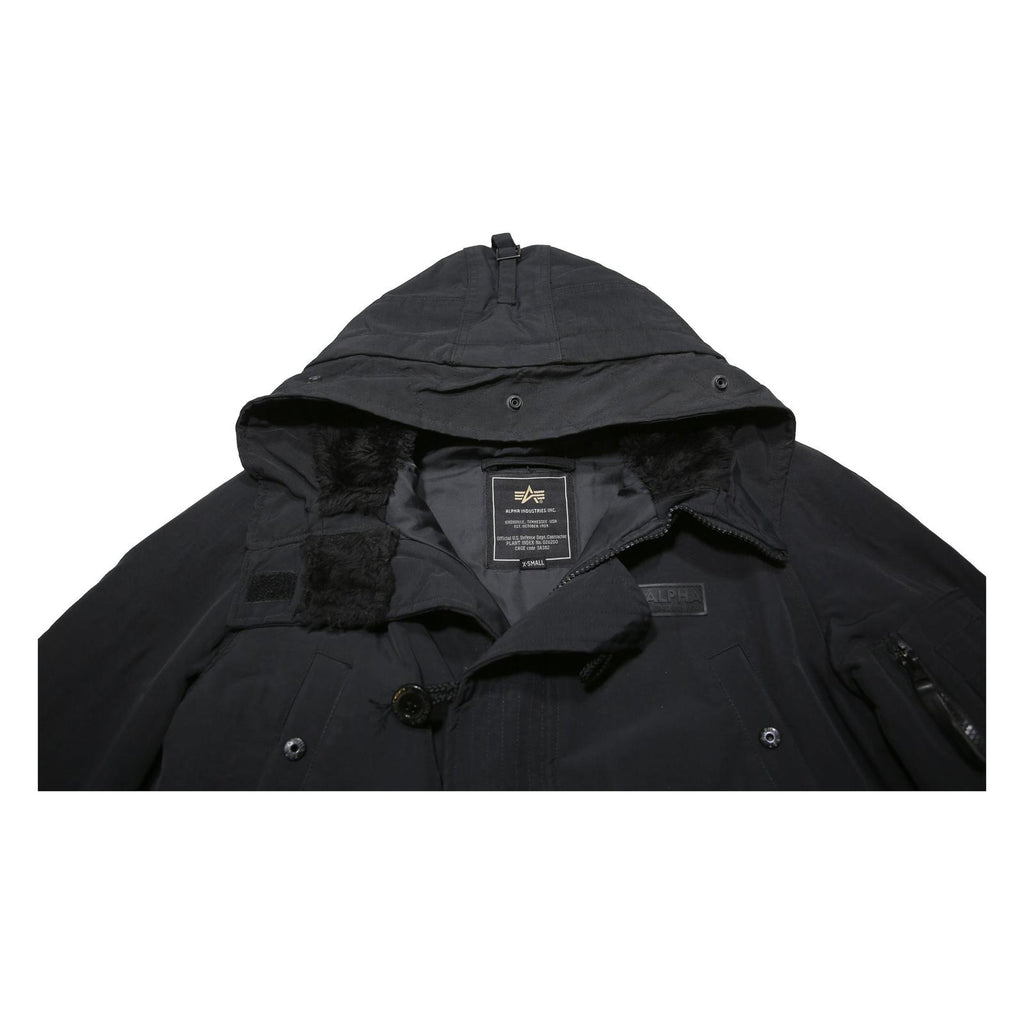 ALPHA INDUSTRIES Mens Black Jacket XS PVC Plain Zip Hooded Classic Fit Cold