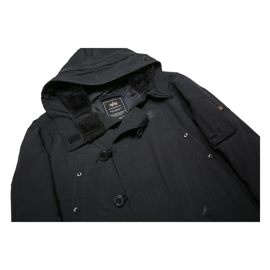 ALPHA INDUSTRIES Mens Black Jacket XS PVC Plain Zip Hooded Classic Fit Cold