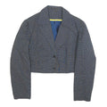 Womens Blue Cropped Button Jacket Woven Pattern M
