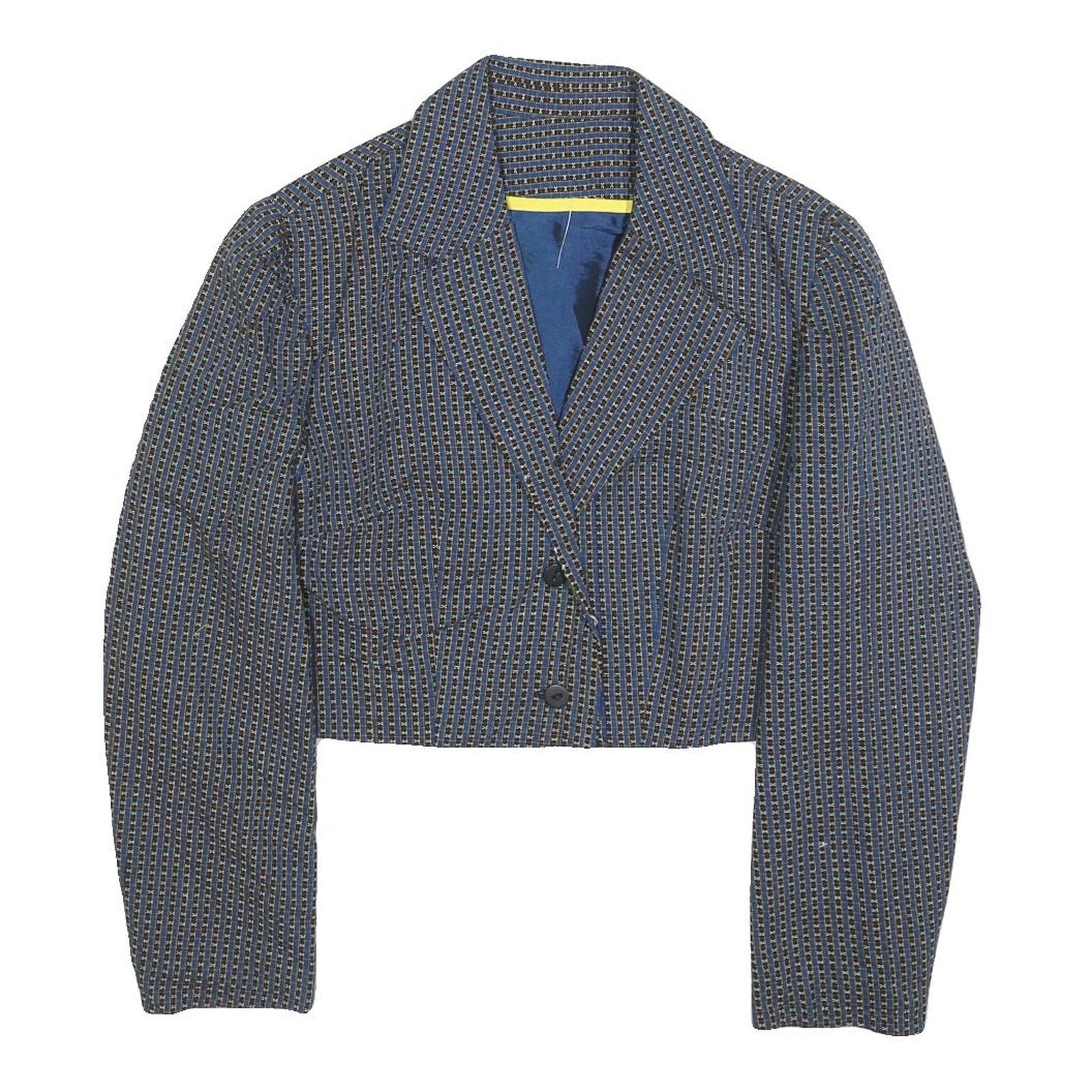 Womens Blue Cropped Button Jacket Woven Pattern M