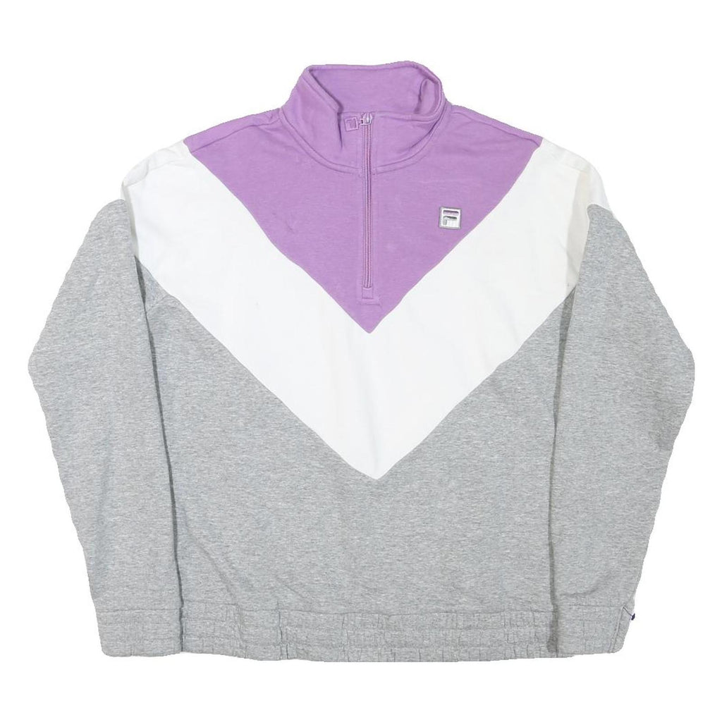 FILA Womens Purple & White & Grey Sweatshirt Collared M Cotton Blend Casual