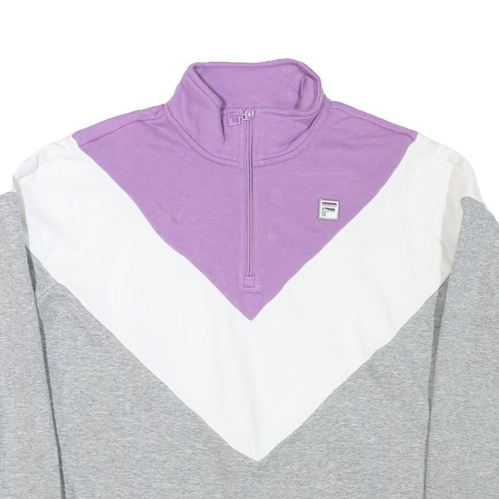 FILA Womens Purple & White & Grey Sweatshirt Collared M Cotton Blend Casual