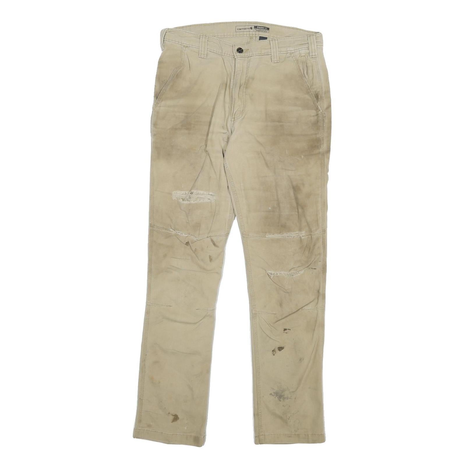 CARHARTT Mens Regular Fit Beige Cotton Blend Straight Leg Trousers W32 L32