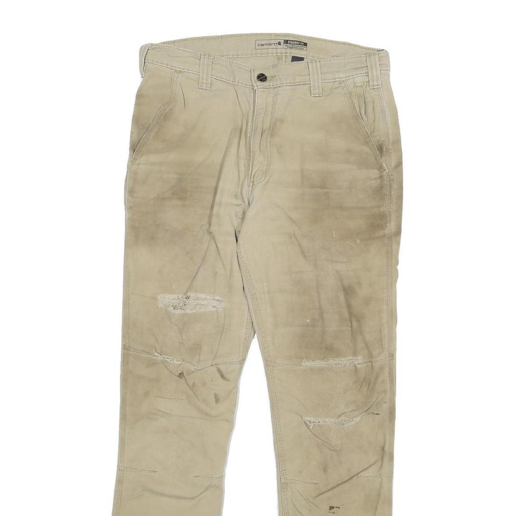 CARHARTT Mens Regular Fit Beige Cotton Blend Straight Leg Trousers W32 L32