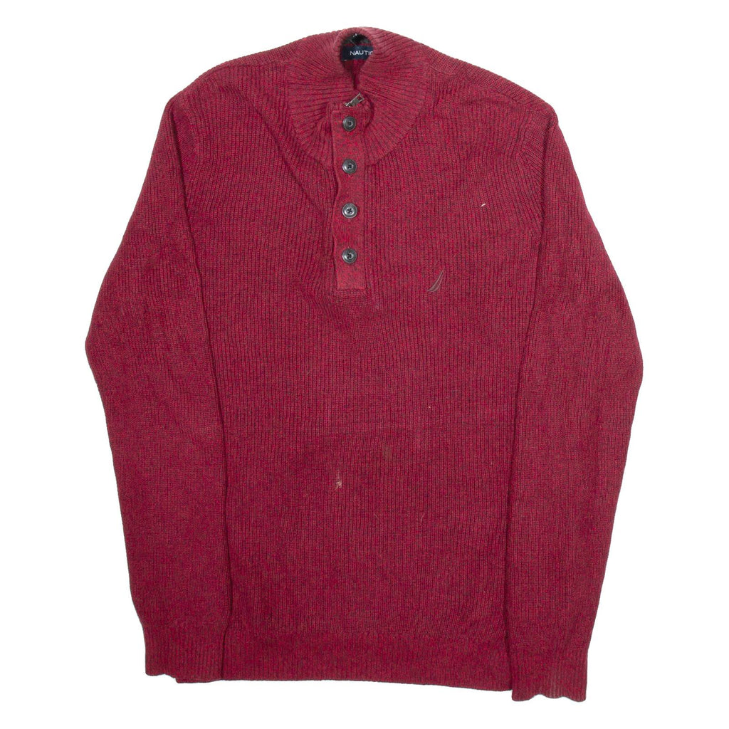 NAUTICA Mens Jumper Red Button Neck Tight Knit XL