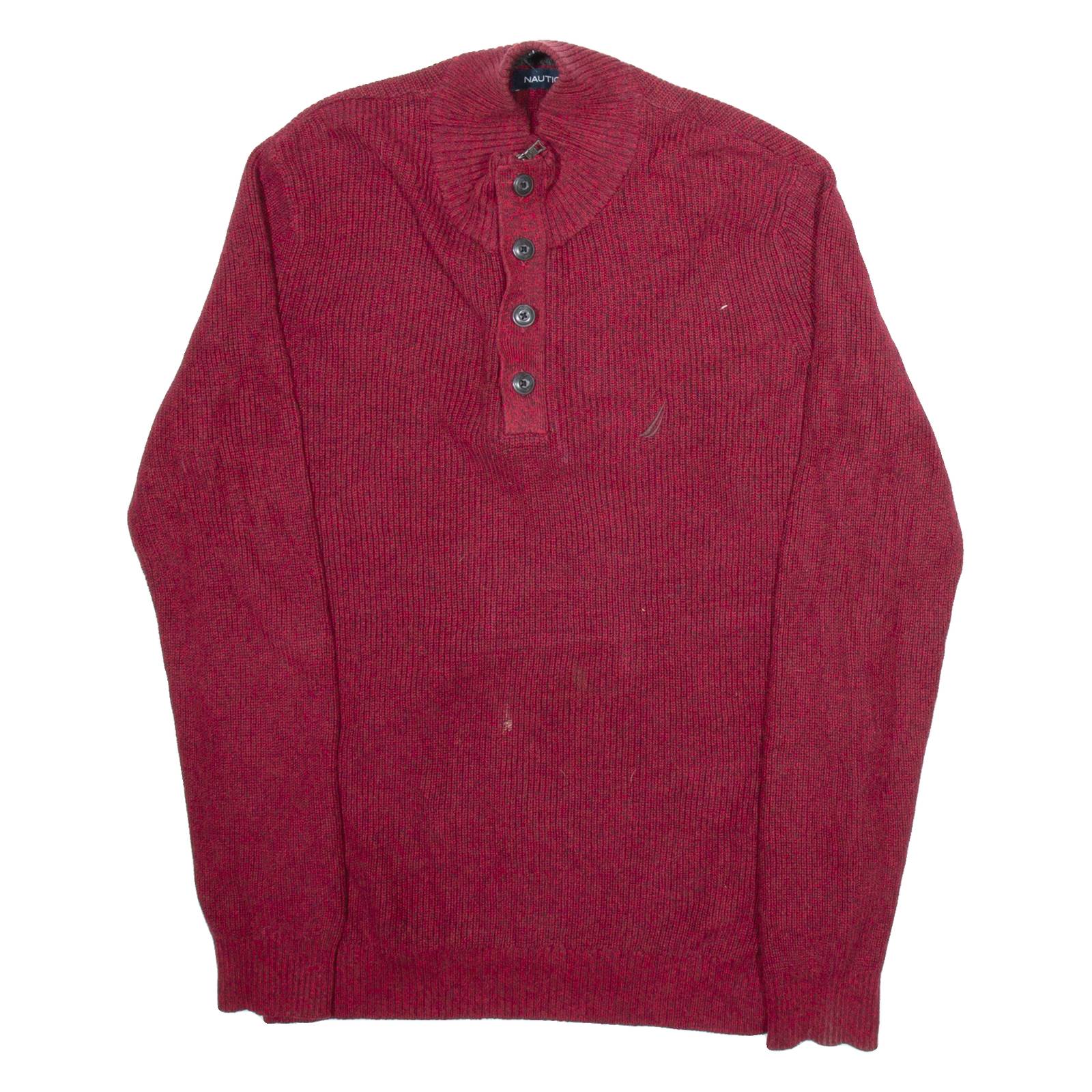 NAUTICA Mens Jumper Red Button Neck Tight Knit XL