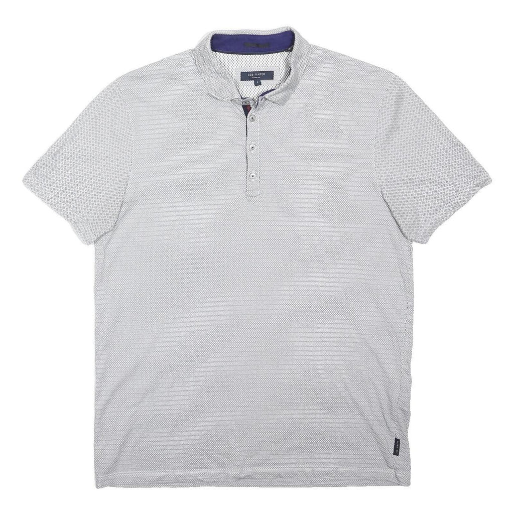 TED BAKER Mens Grey White Geometric Short Sleeve Polo Shirt M Cotton Stylish