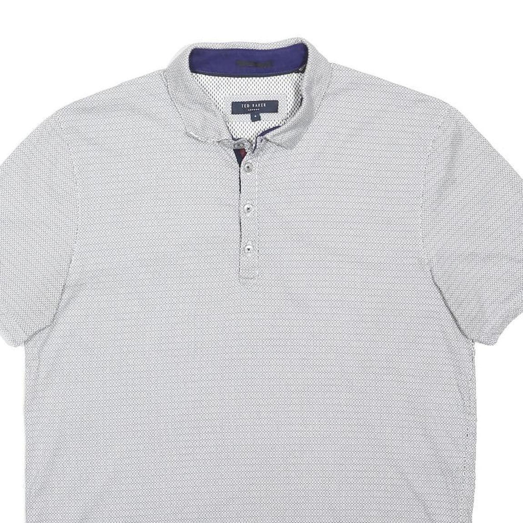 TED BAKER Mens Grey White Geometric Short Sleeve Polo Shirt M Cotton Stylish