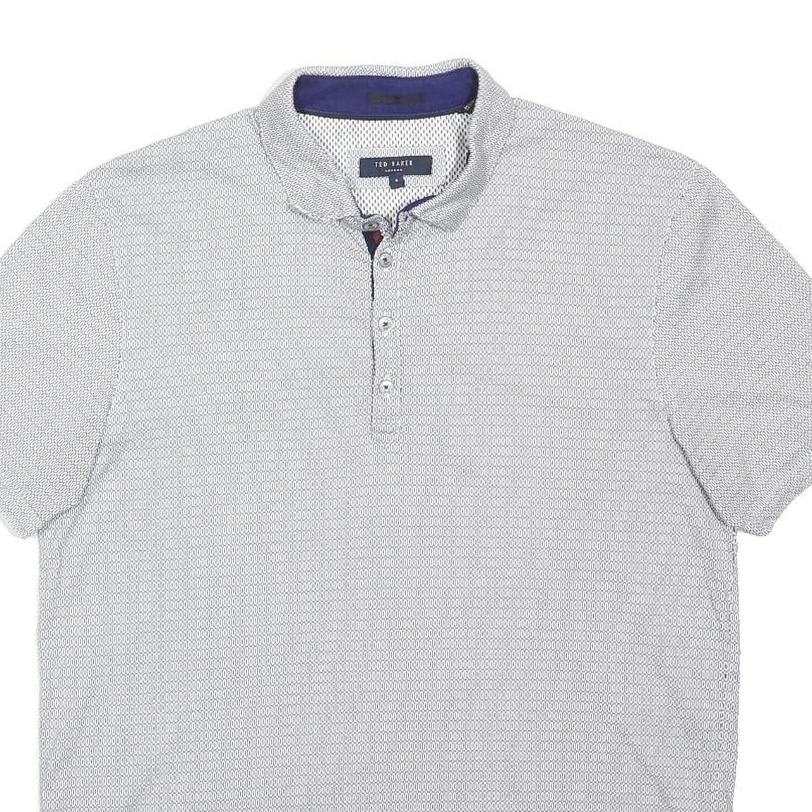 TED BAKER Mens Grey White Geometric Short Sleeve Polo Shirt M Cotton Stylish