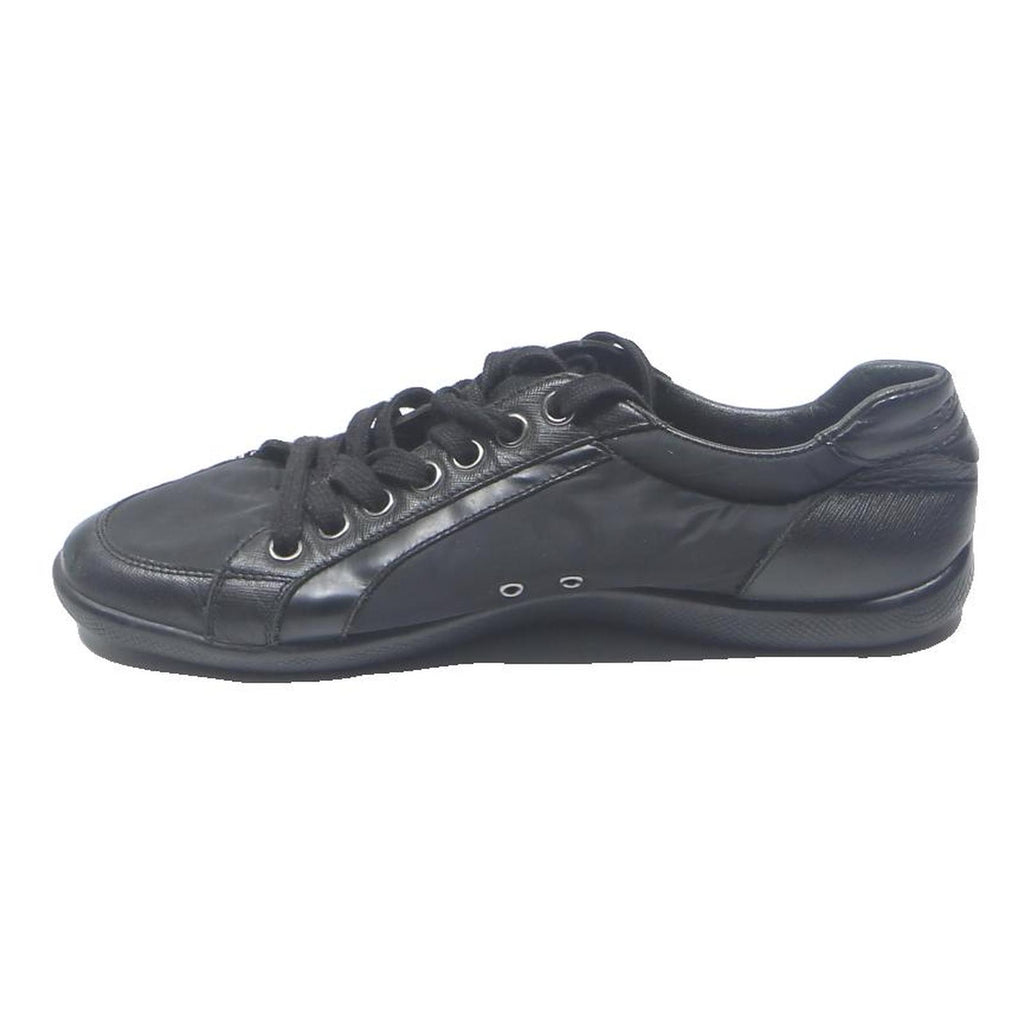 PRADA Womens Lace-Up Trainers Shoes Black Leather UK 7 Designer Luxury