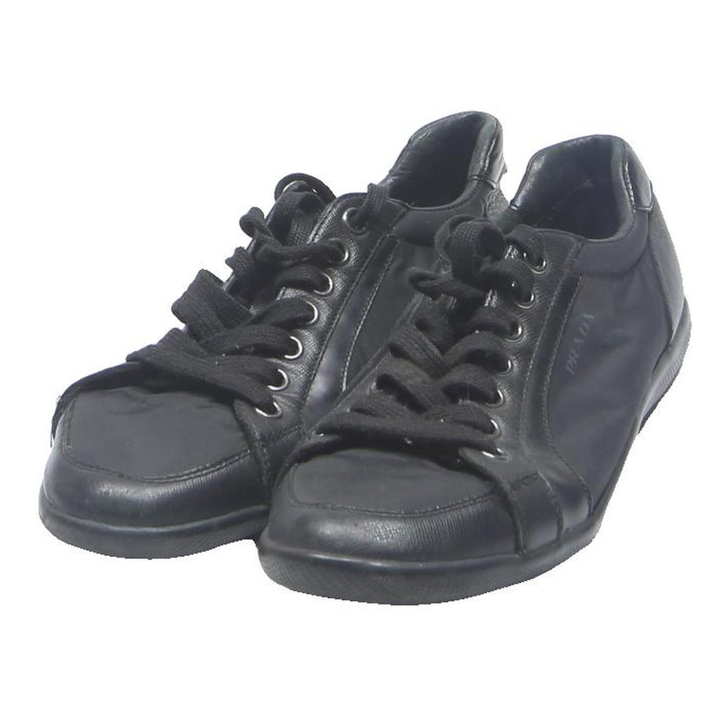 PRADA Womens Lace-Up Trainers Shoes Black Leather UK 7 Designer Luxury