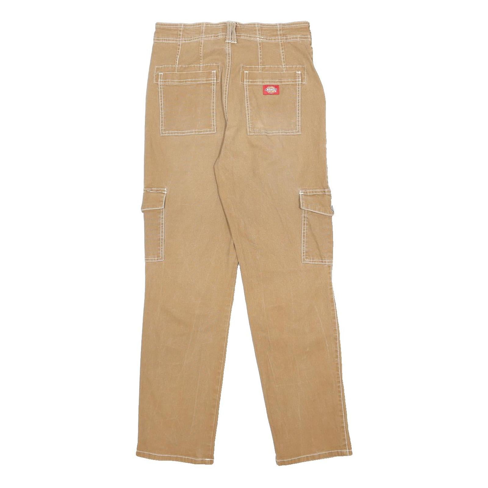 DICKIES Womens Slim Beige Cargo Trousers W28 L28 Cotton Blend Zip