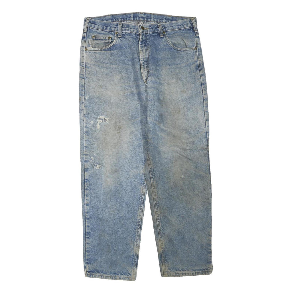 CARHARTT Mens Regular Fit Blue Denim Jeans W36 L30 Distressed Cotton Blend Zip