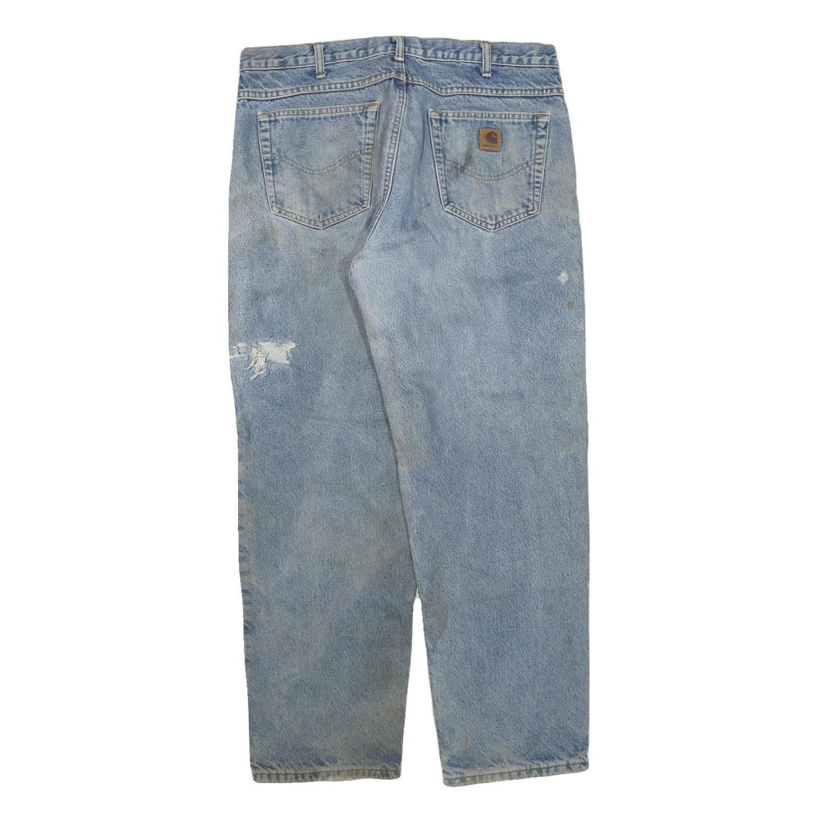 CARHARTT Mens Regular Fit Blue Denim Jeans W36 L30 Distressed Cotton Blend Zip