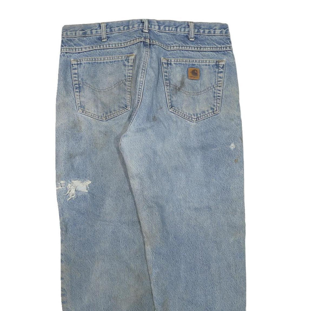 CARHARTT Mens Regular Fit Blue Denim Jeans W36 L30 Distressed Cotton Blend Zip
