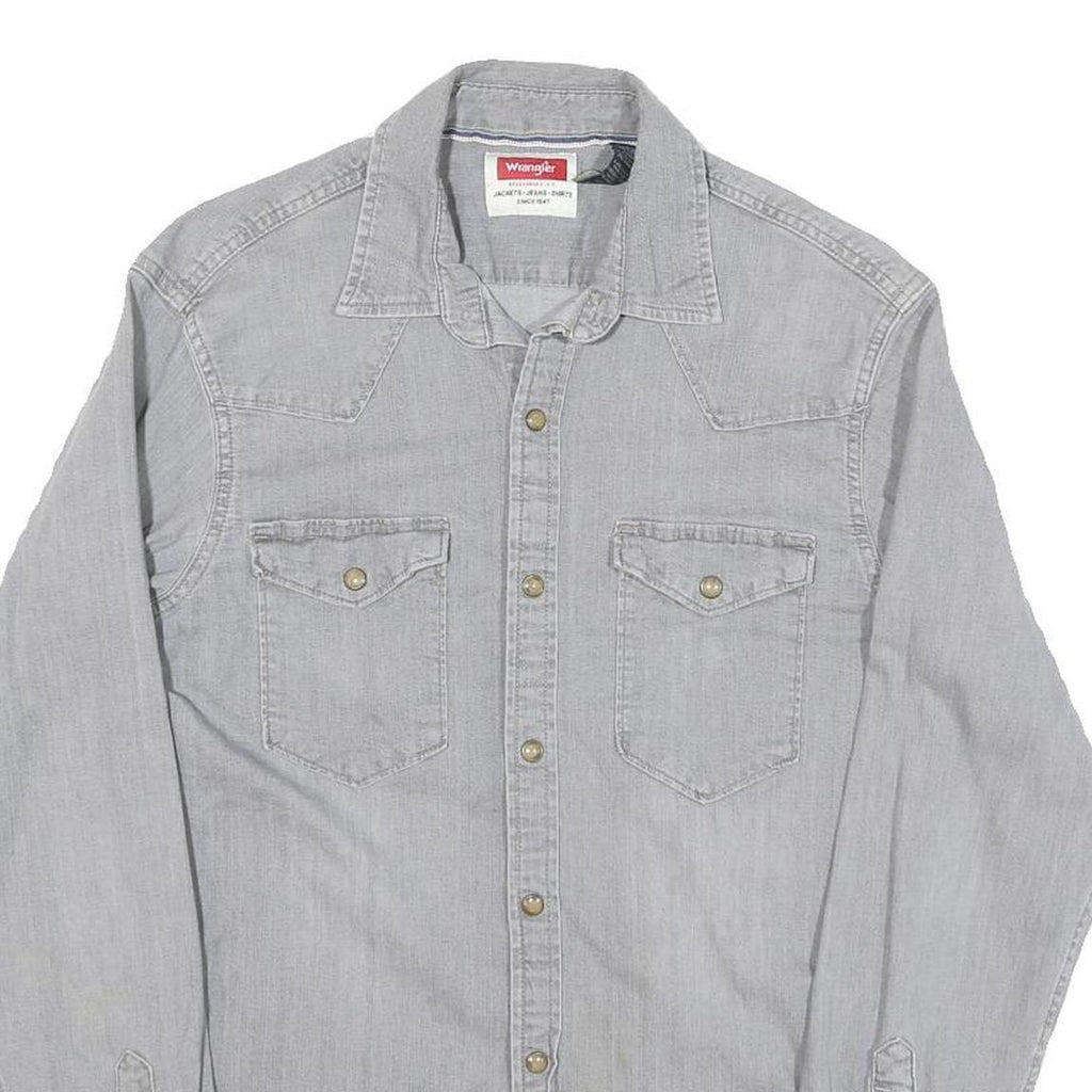 WRANGLER Mens Grey Light Denim Style Shirt S Casual Cotton Blend