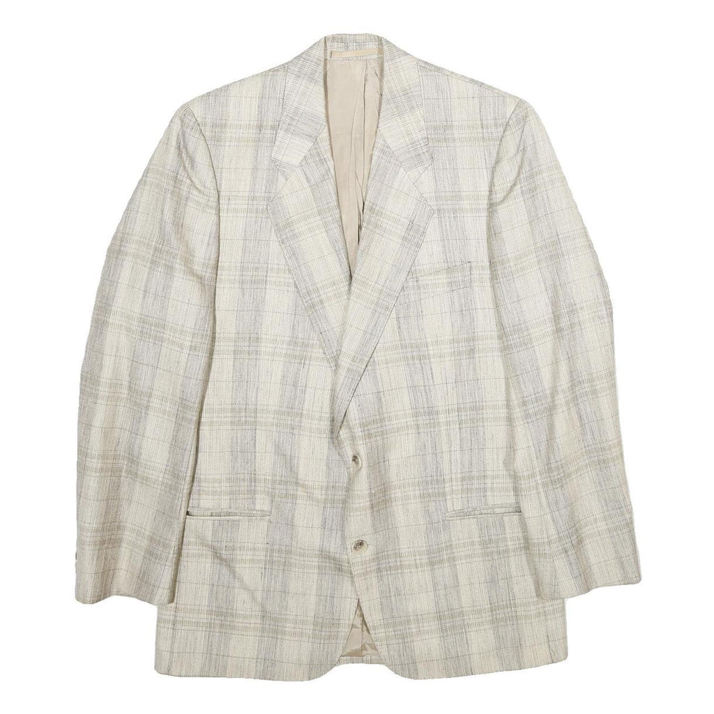 BOSS HUGO BOSS Mens Beige & Grey Checked Blazer Jacket L Polyester Blend Plain