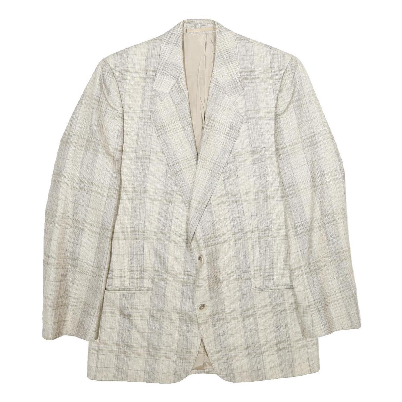 BOSS HUGO BOSS Mens Beige & Grey Checked Blazer Jacket L Polyester Blend Plain