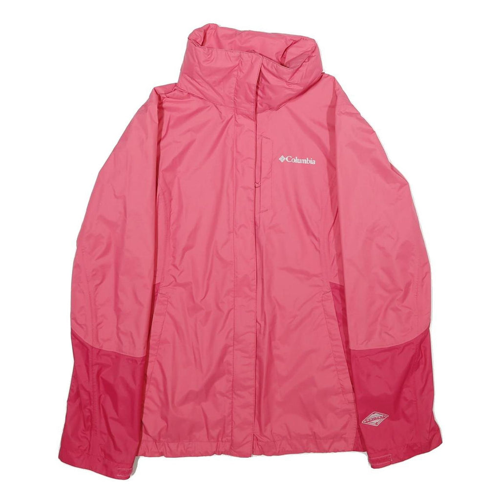 COLUMBIA Womens Pink & Dark Pink Rain Jacket S Nylon Outdoor Zip Pocket