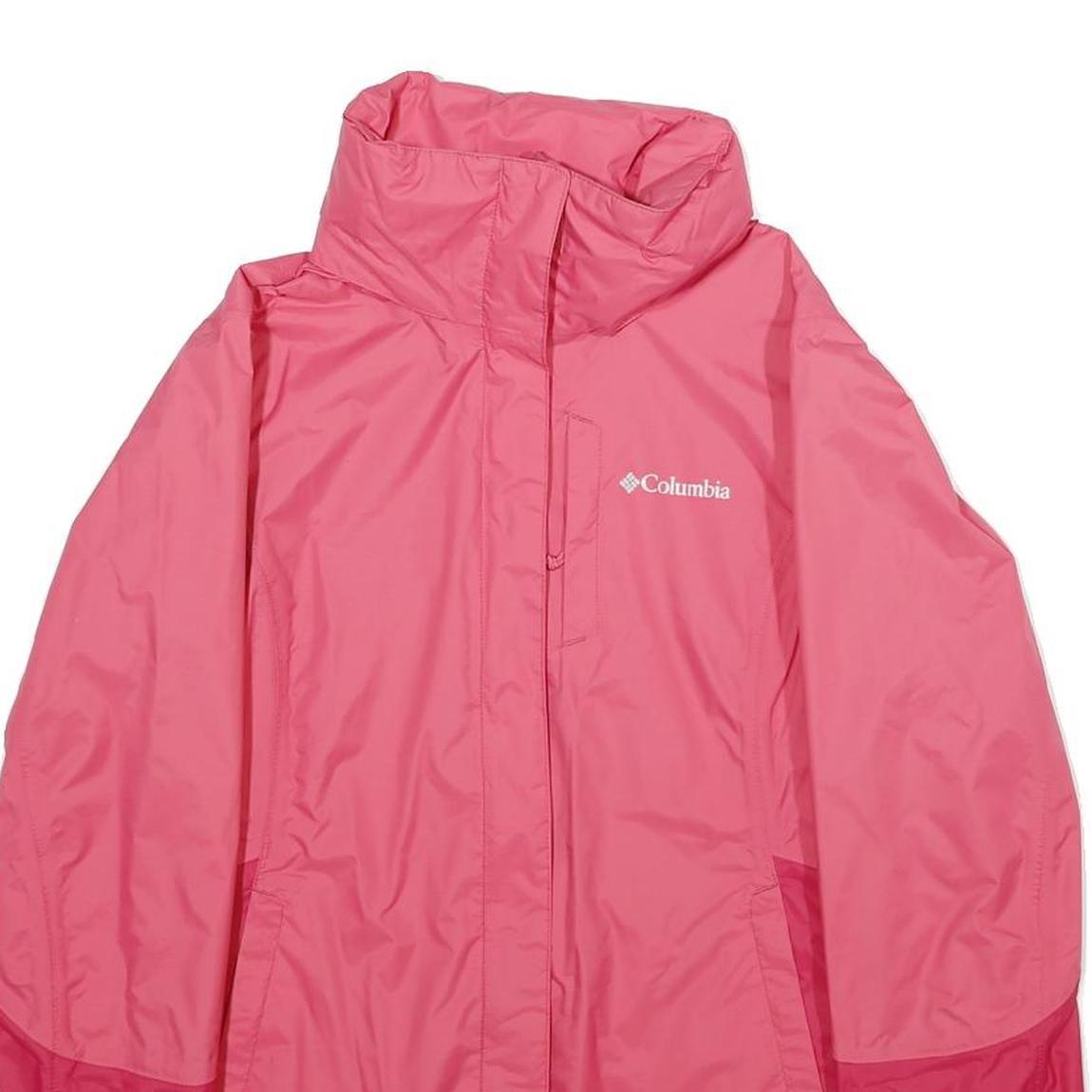 COLUMBIA Womens Pink & Dark Pink Rain Jacket S Nylon Outdoor Zip Pocket