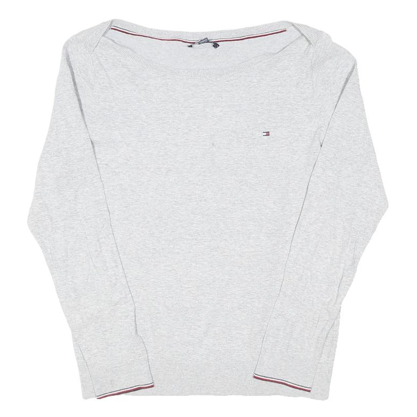 TOMMY HILFIGER Womens Grey Plain Crew Neck Basic Knit M Cotton Blend Jumper