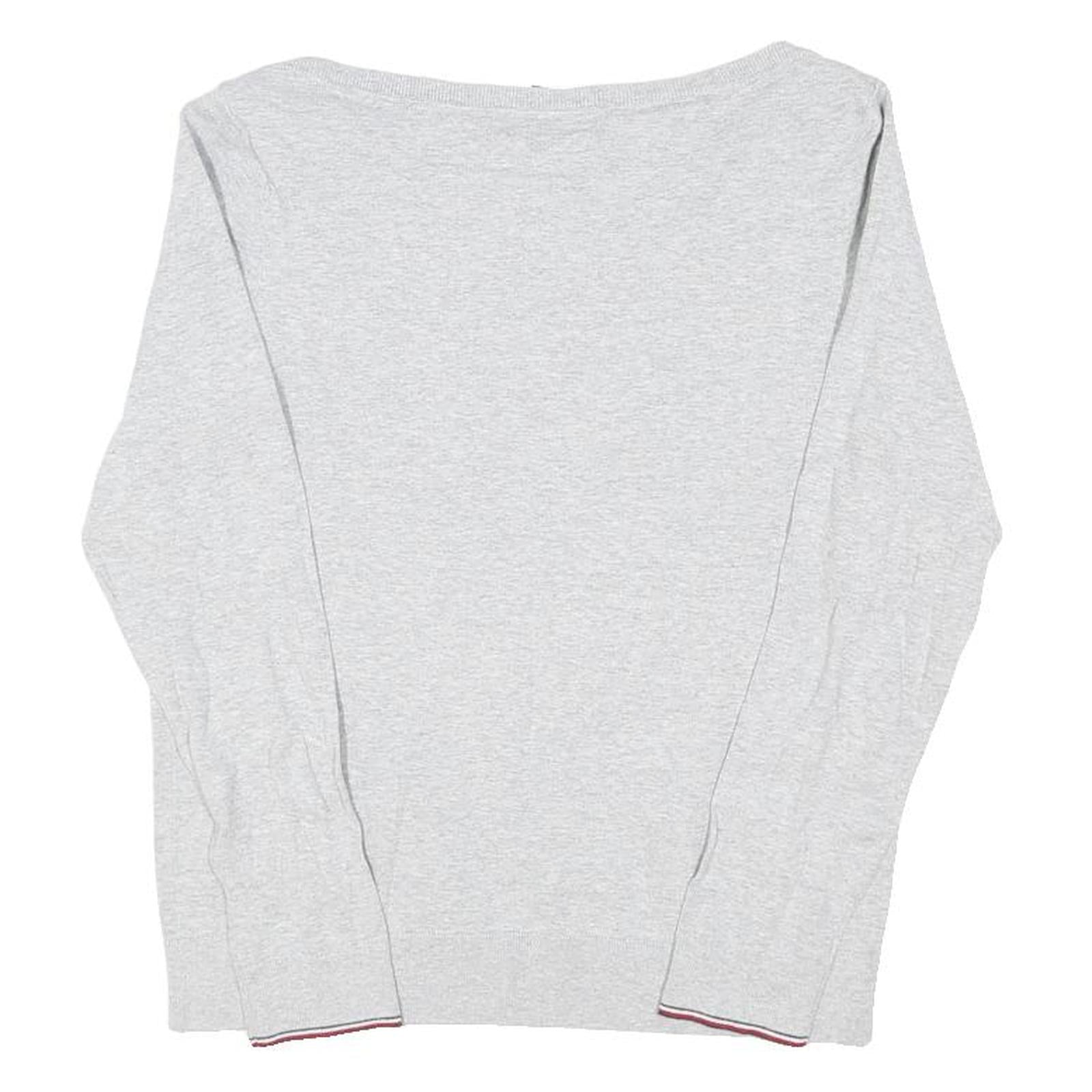 TOMMY HILFIGER Womens Grey Plain Crew Neck Basic Knit M Cotton Blend Jumper