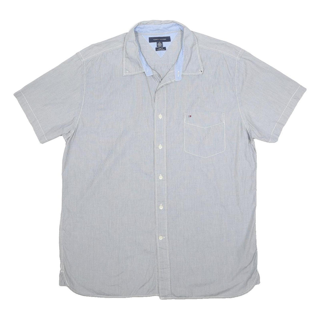 TOMMY HILFIGER Mens Blue & White Shirt XL Button Cotton Short Sleeve Casual